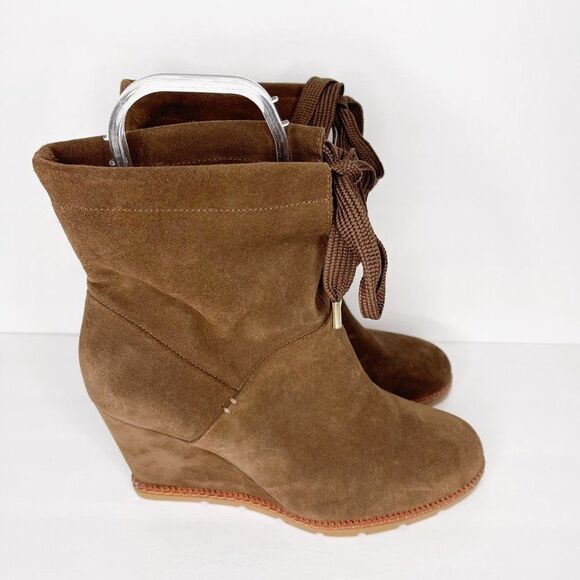 KATE SPADE Brown Saunders Suede Wedged Boots - Picture 2 of 9